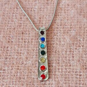 Silver Tone Chain Necklace with Rainbow Chakra Bar Pendant